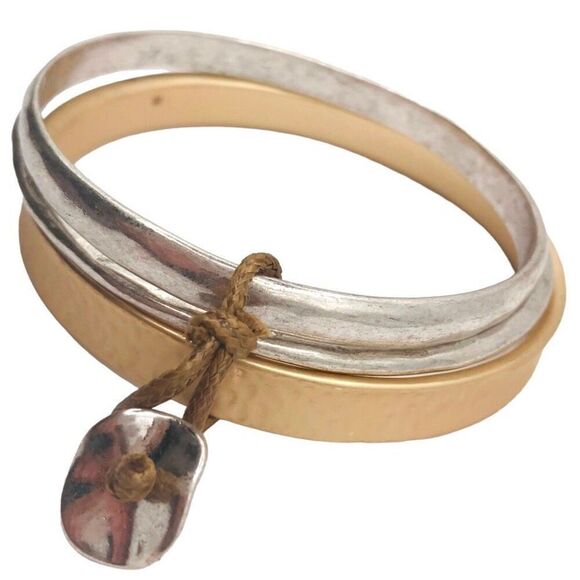 Mixed Metal Set of 3 Bangle Bracelets - Picture 4 of 5